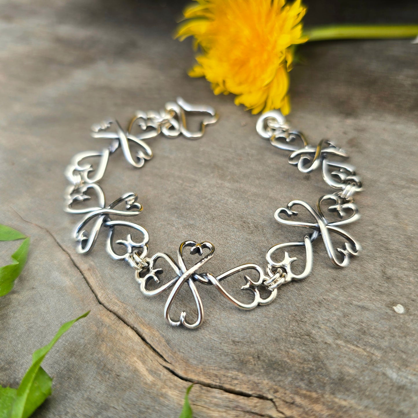 Heart Tipped Cross Sterling Silver Bracelet