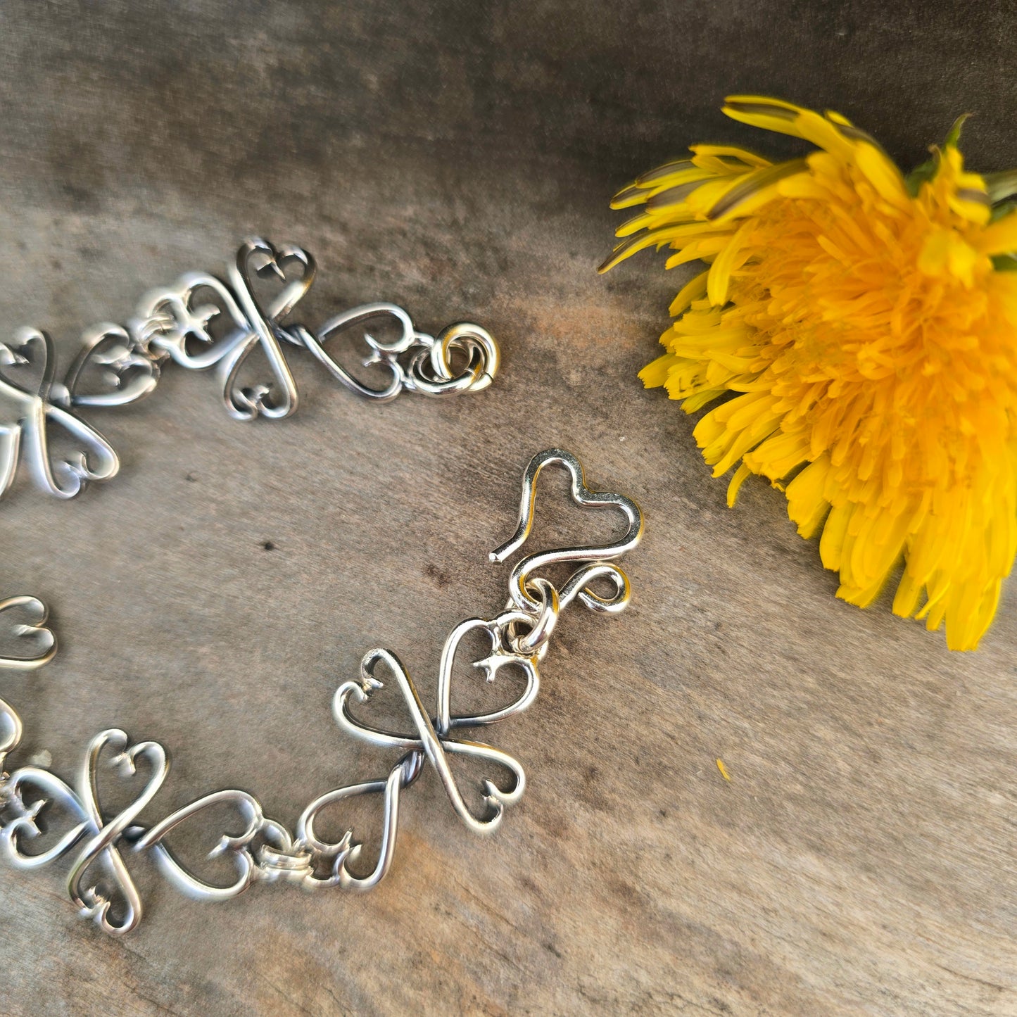 Heart Tipped Cross Sterling Silver Bracelet