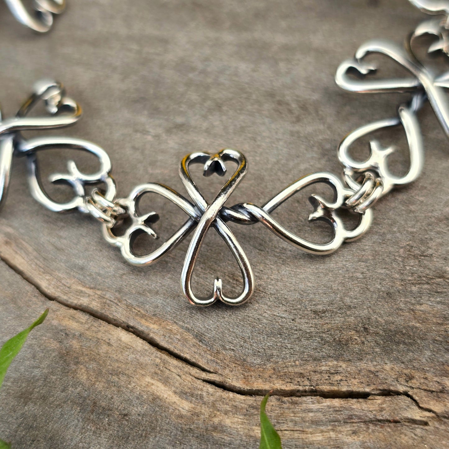 Heart Tipped Cross Sterling Silver Bracelet