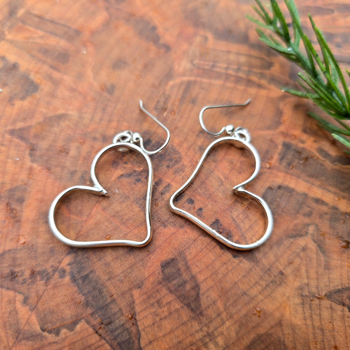 Sterling silver heart earrings hand-forged