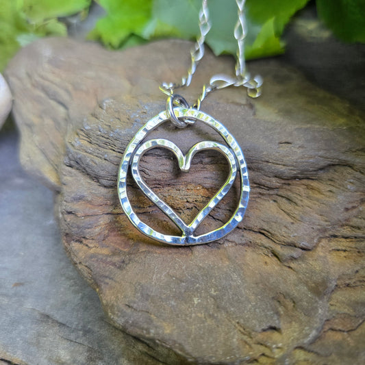 Heavy Heart Framed Hand-Forged Sterling Silver Pendant
