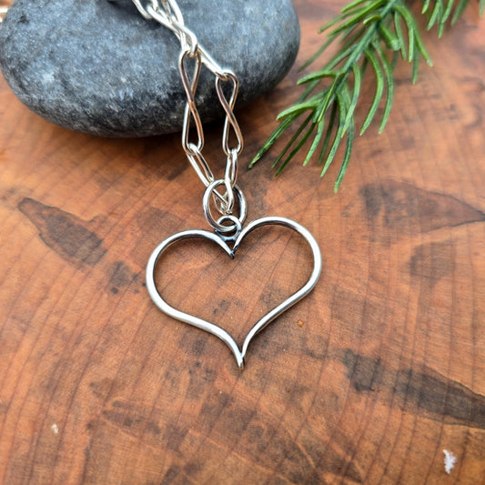 Sterling silver heart pendant hand-forged