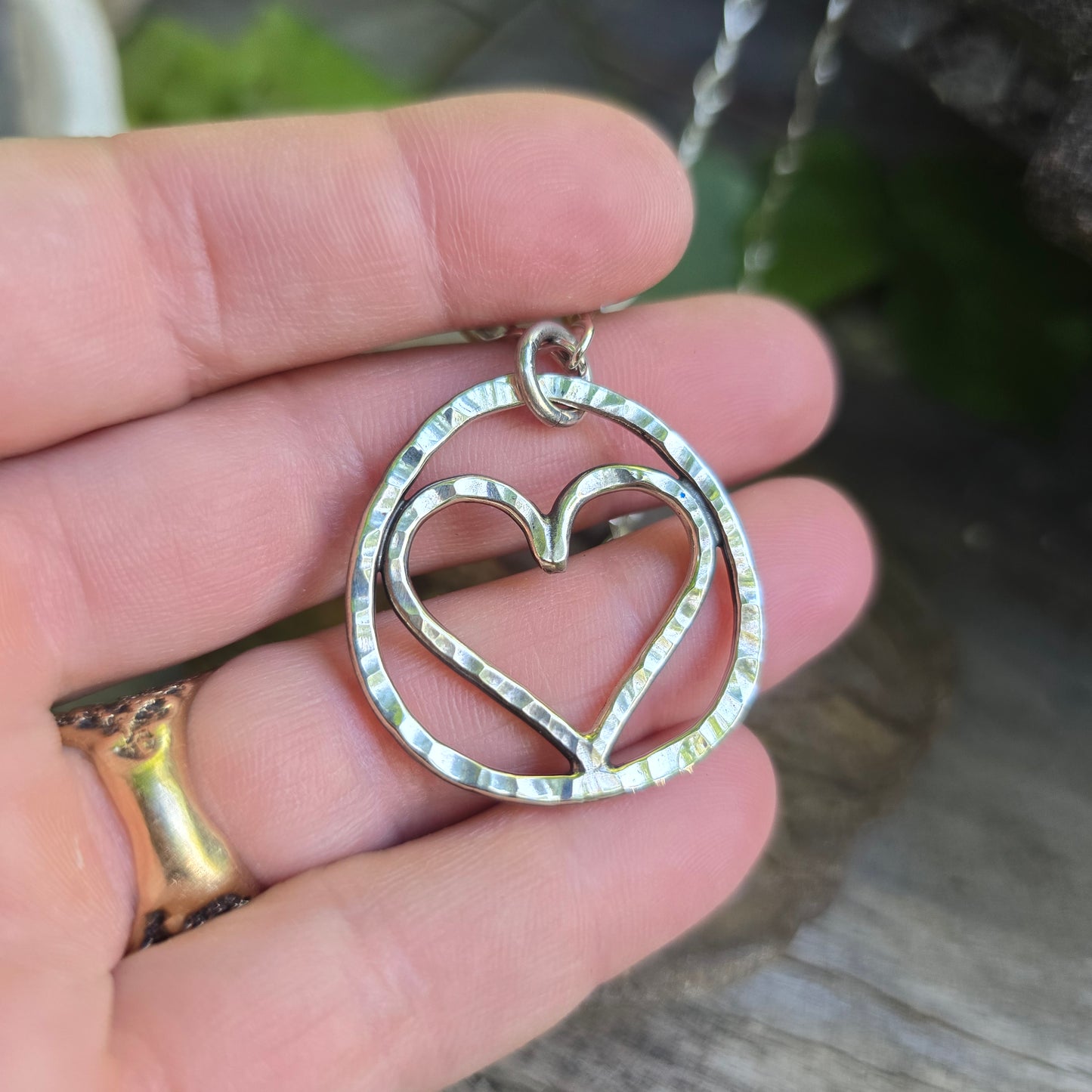 Heavy Heart Framed Hand-Forged Sterling Silver Pendant