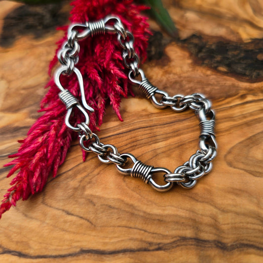Bowtie & Double Cable Sterling Silver Chain Link Bracelet