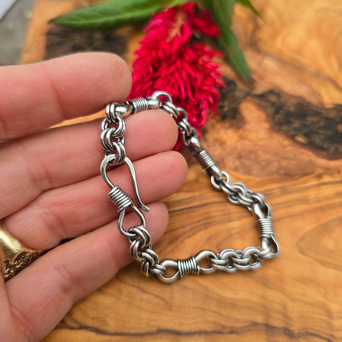 Bowtie & Double Cable Sterling Silver Chain Link Bracelet