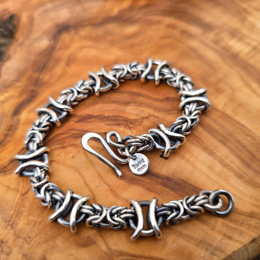 Byzantine & X's and O's Sterling Silver Chain Link Bracelet