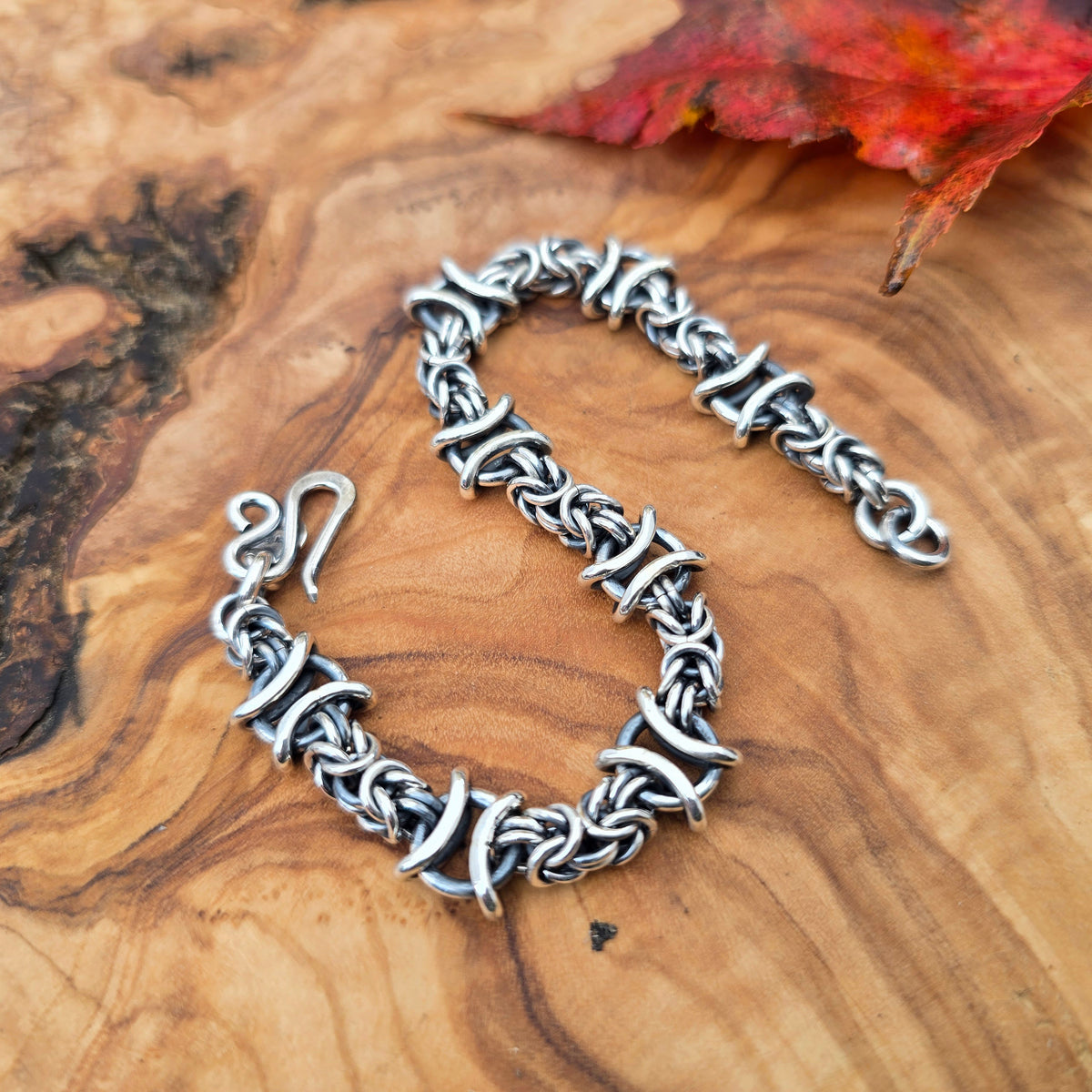 Byzantine & X's and O's Sterling Silver Chain Link Bracelet