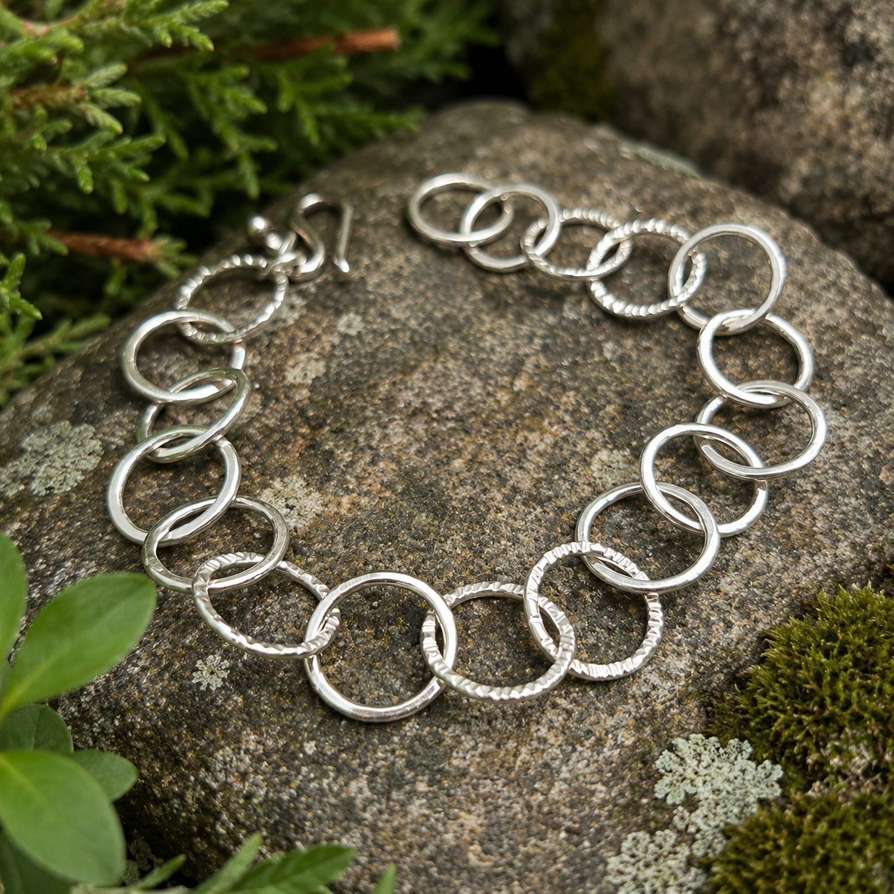 Hand-Forged Hammered Sterling Silver Hoop Bracelet