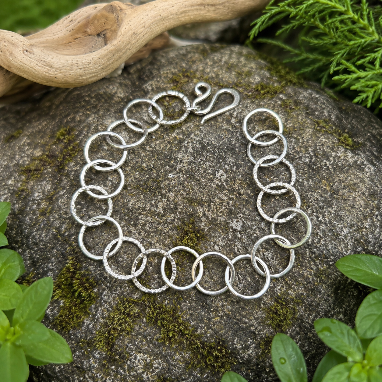 Hand-Forged Hammered Sterling Silver Hoop Bracelet