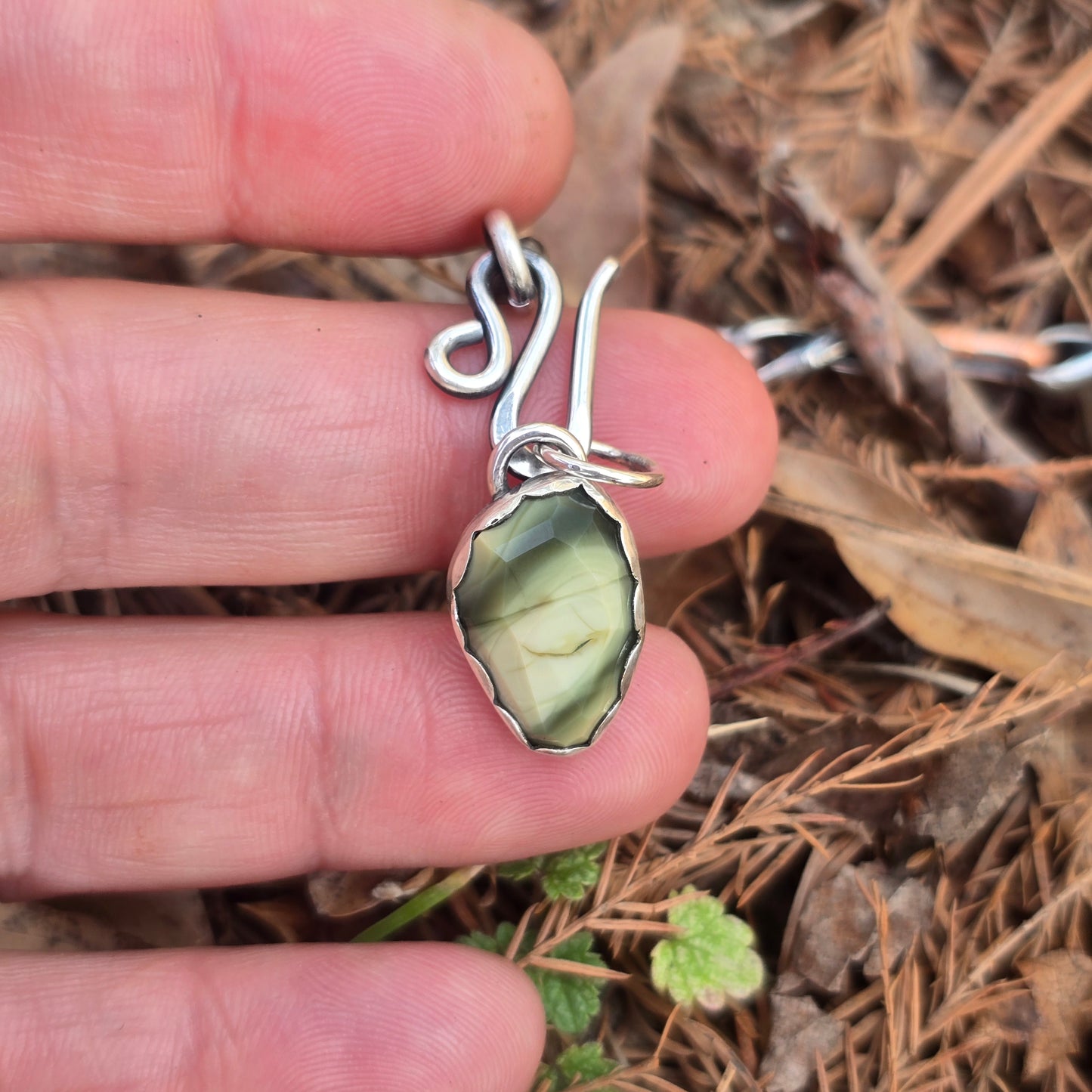 Dainty Freeform Green Imperial Jasper Pendant in Sterling Silver