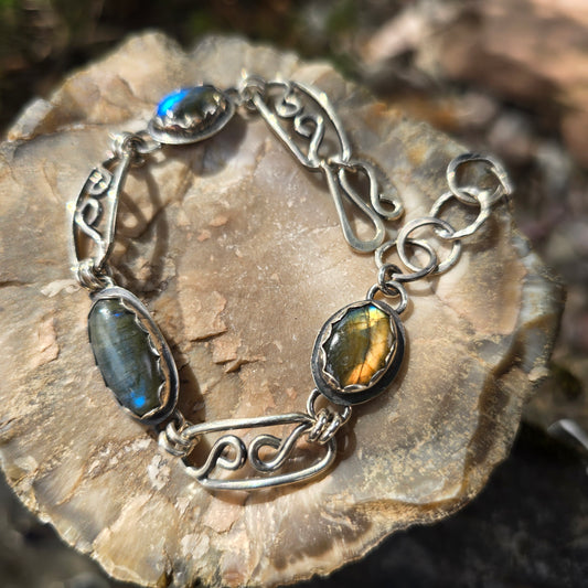 Blue Flash Labradorite Chain Link Bracelet — One-of-a-Kind Bench-Forged Sterling Silver