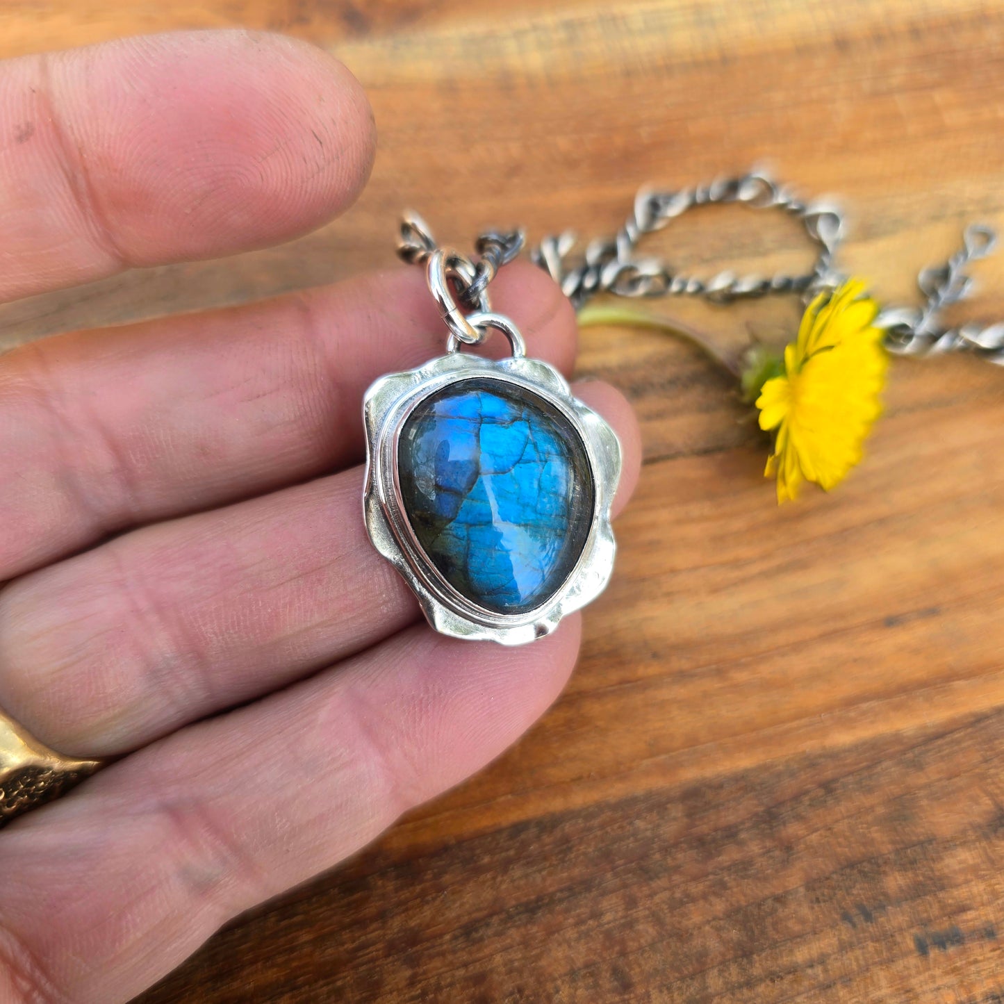 One-of-a-Kind Blue Flash Labradorite Pendant in Sterling Silver