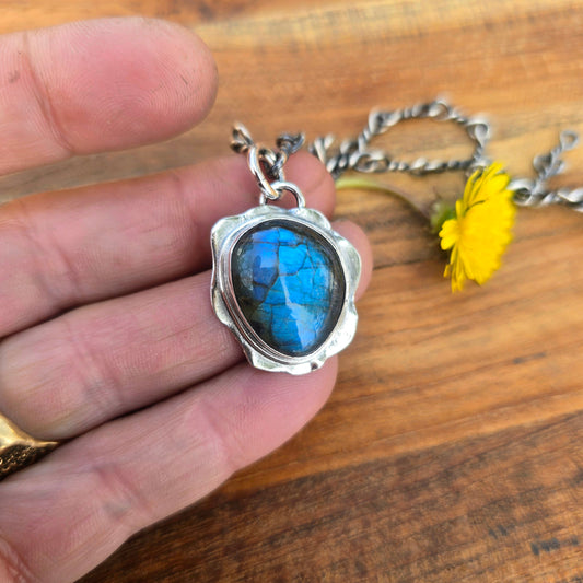 One-of-a-Kind Blue Flash Labradorite Pendant in Sterling Silver