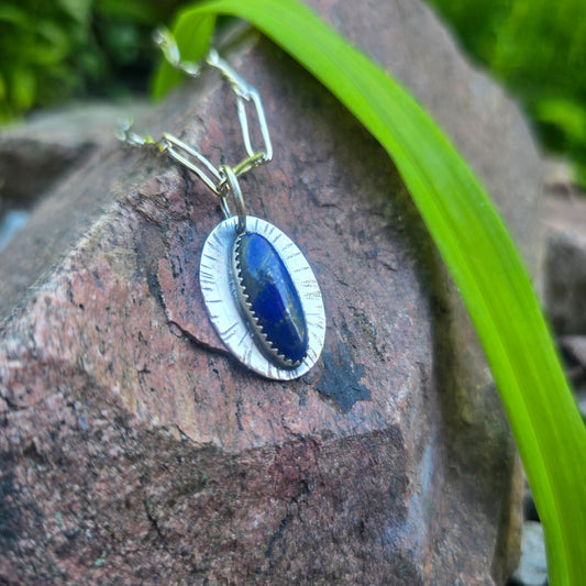 Lapis Sun Rays Hand-Forged Sterling Silver Pendant