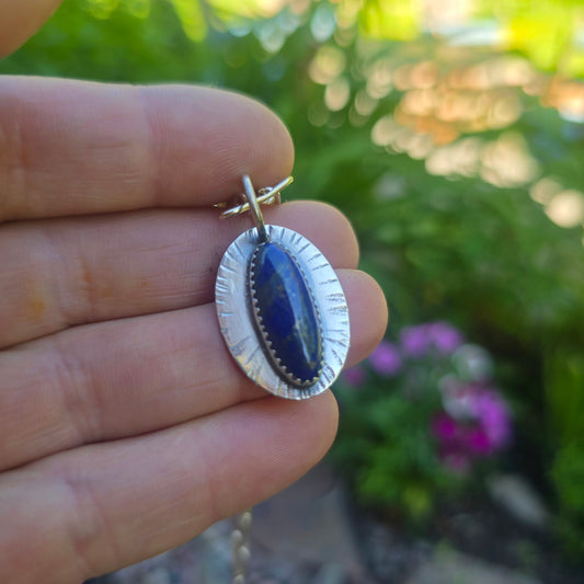 Lapis Sun Rays Hand-Forged Sterling Silver Pendant