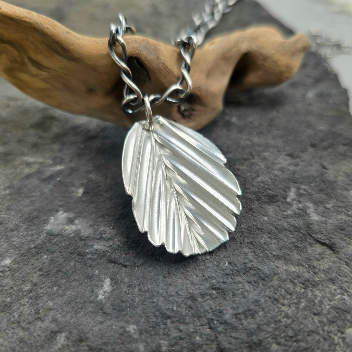 Fold-Formed Leaf Hand-Forged Sterling Silver Pendant