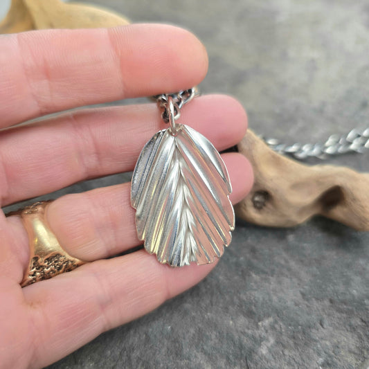 Fold-Formed Leaf Hand-Forged Sterling Silver Pendant