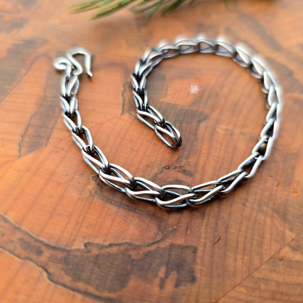 Detail of 18ga sterling silver loop in loop chain links