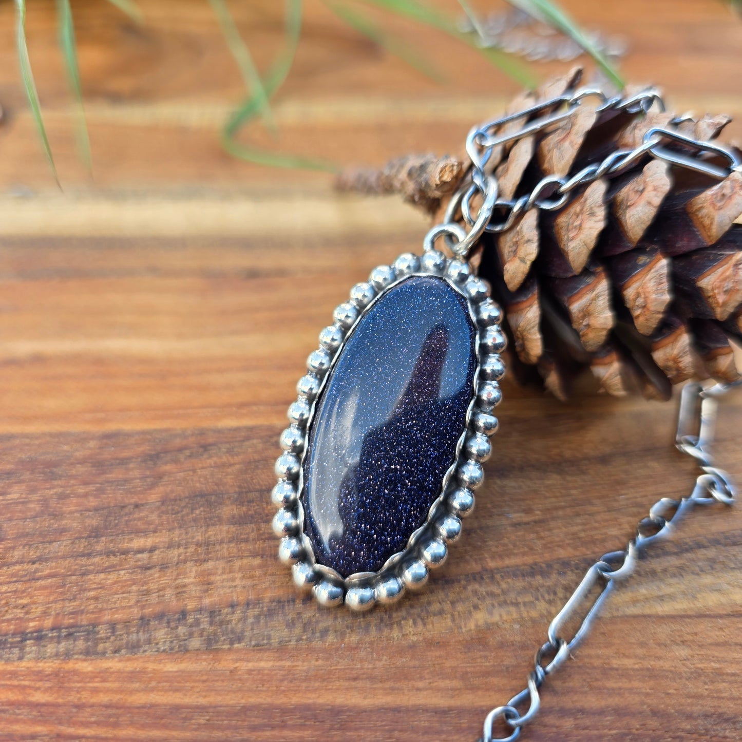Midnight Sandstone Statement Pendant (One of a Kind) — 2″ Length