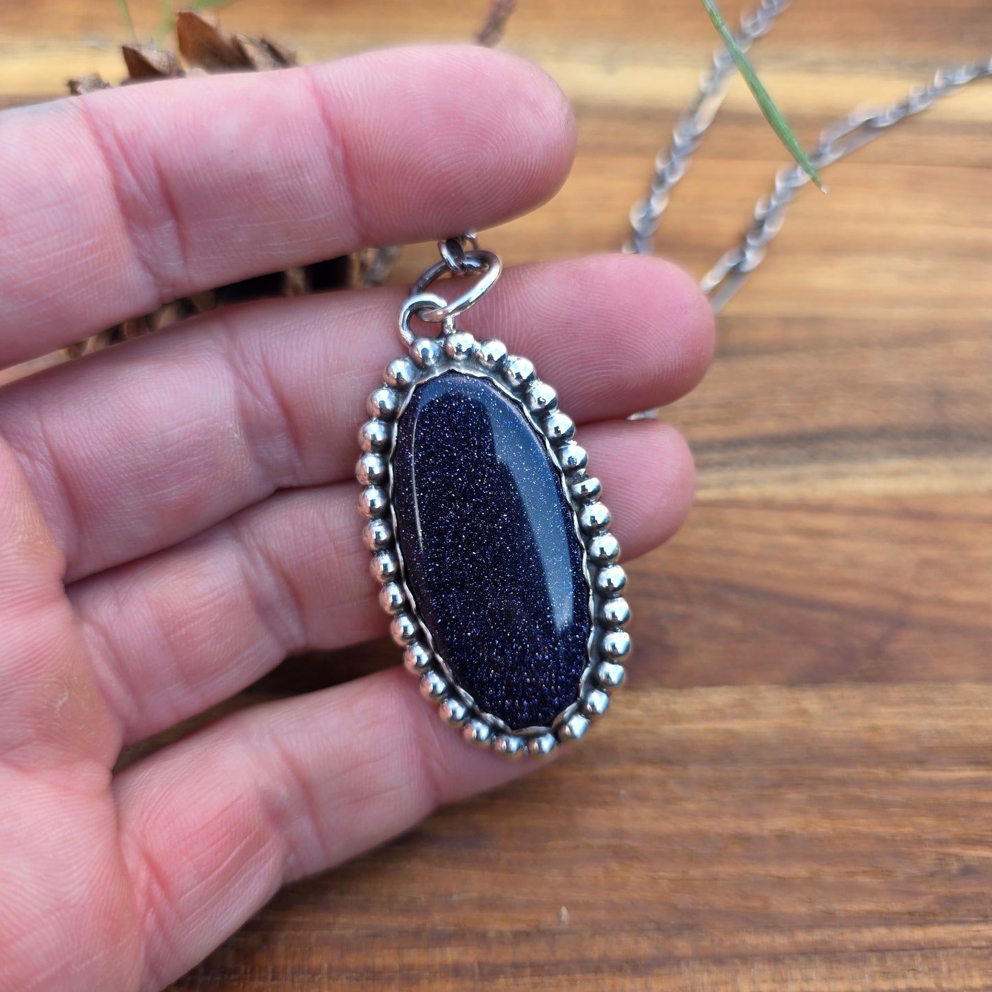 Midnight Sandstone Statement Pendant (One of a Kind) — 2″ Length