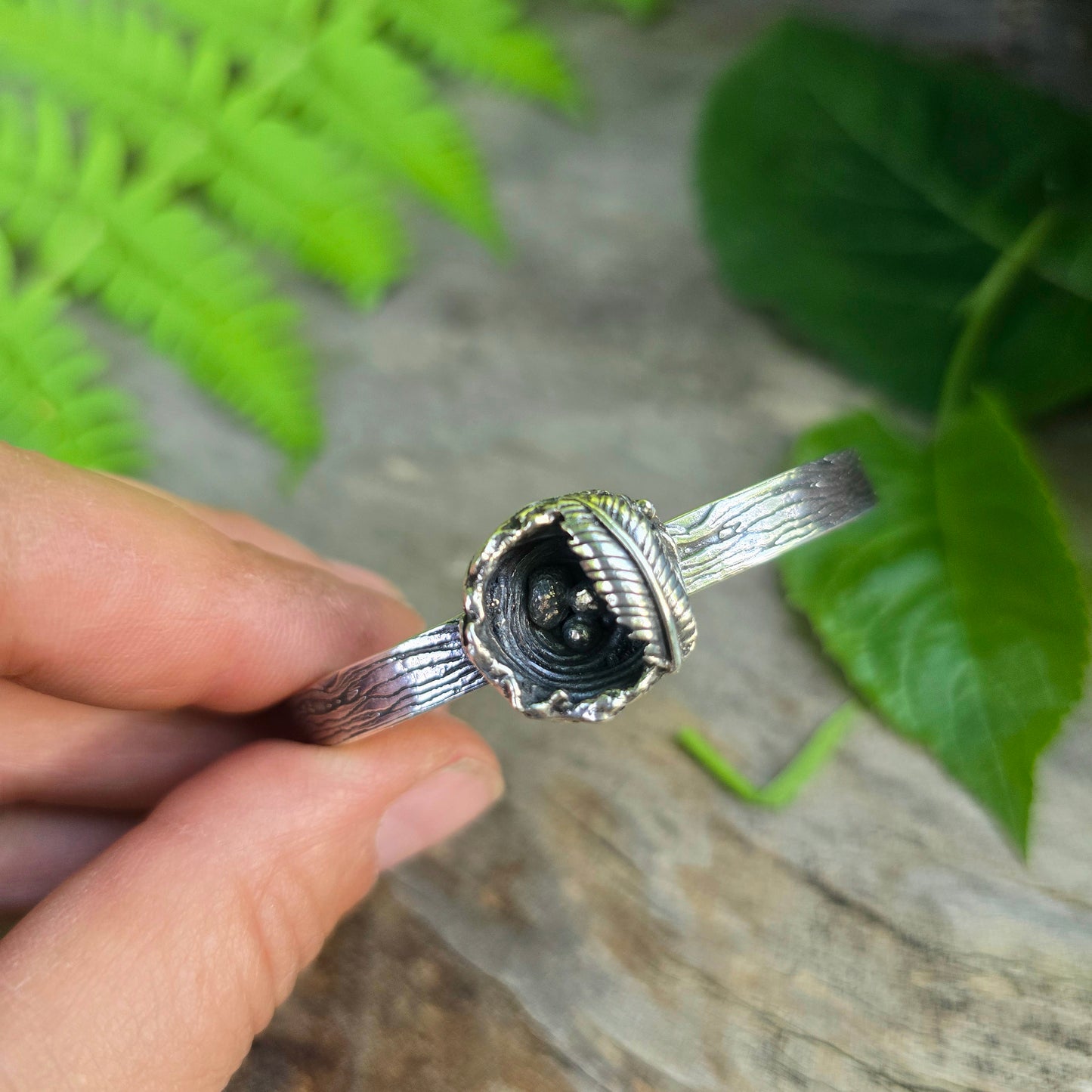 Nest, Feather & Egg Sterling Silver Cuff Bracelet