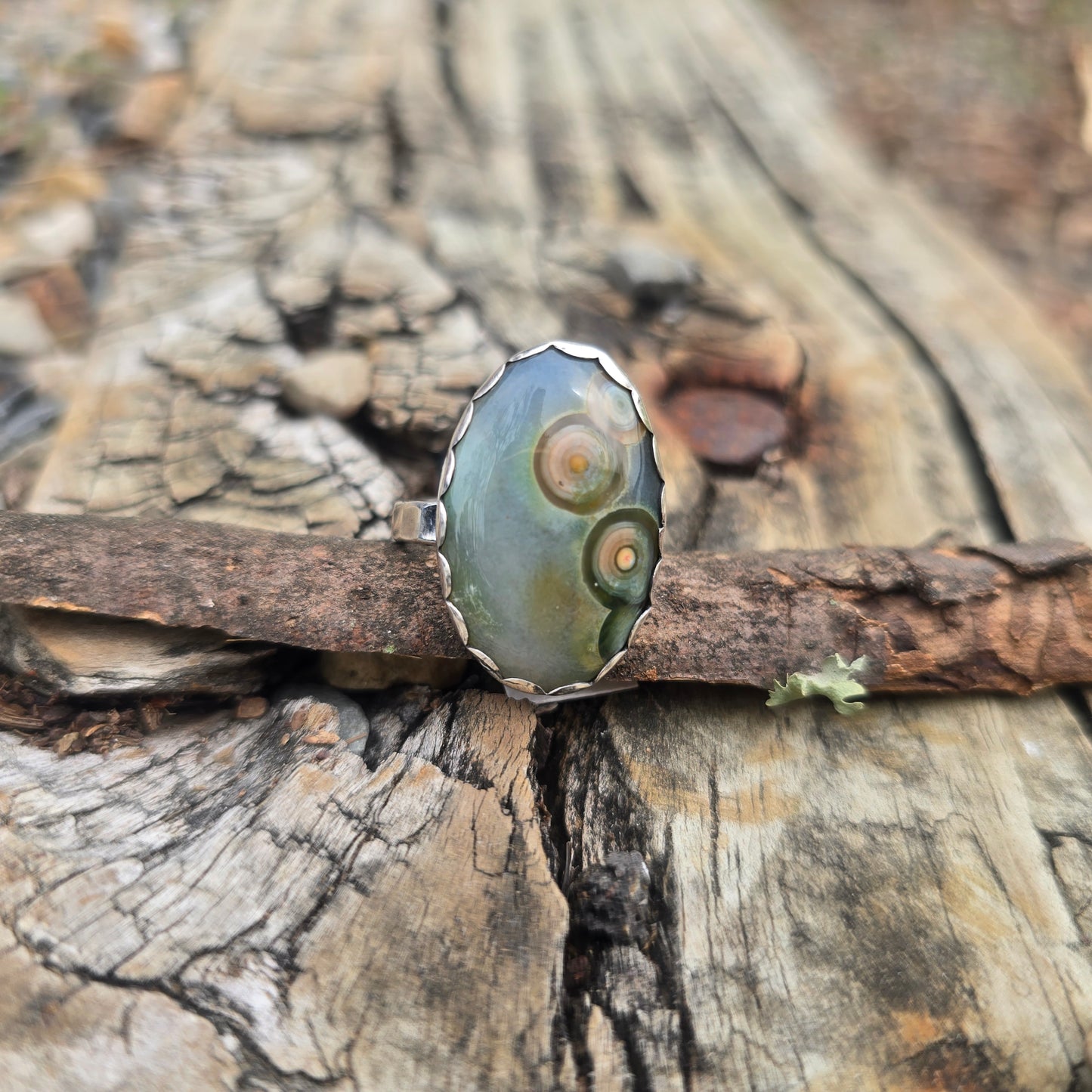 Ocean Jasper Ring in Hand-Forged Sterling Silver – Size 11