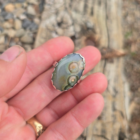 Ocean Jasper Ring in Hand-Forged Sterling Silver – Size 11
