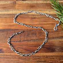 Load image into Gallery viewer, sterling silver oxidized bowtie and jump ring chain detailed view from top
