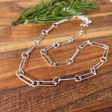 Load image into Gallery viewer, sterling silver shiny paperclip and hoop link chain detailed view from front
