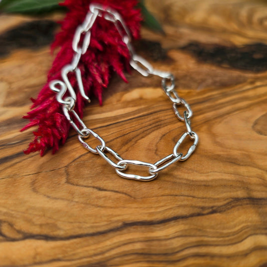 Textured Paperclip Hand-Forged Sterling Silver Bracelet
