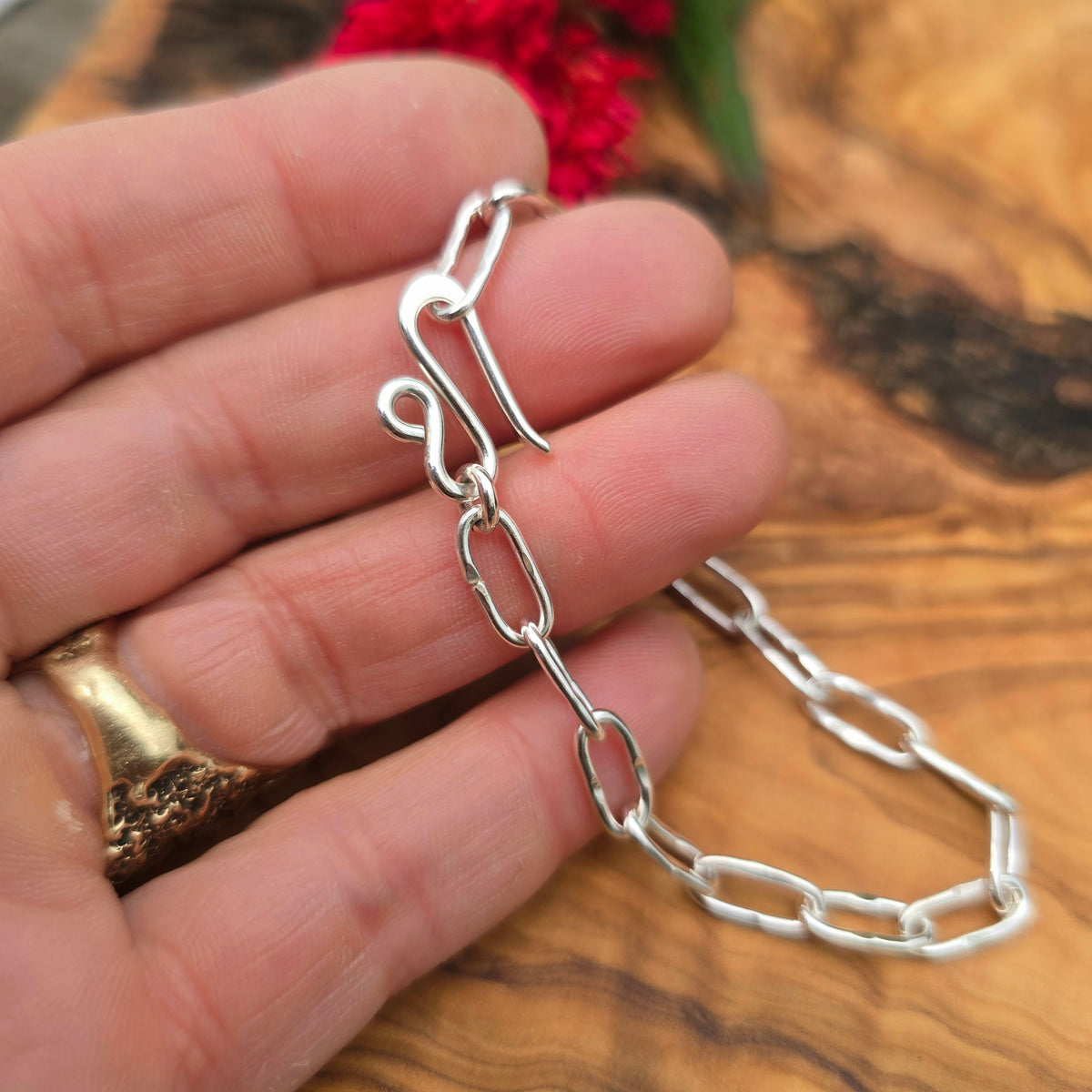 Textured Paperclip Hand-Forged Sterling Silver Bracelet