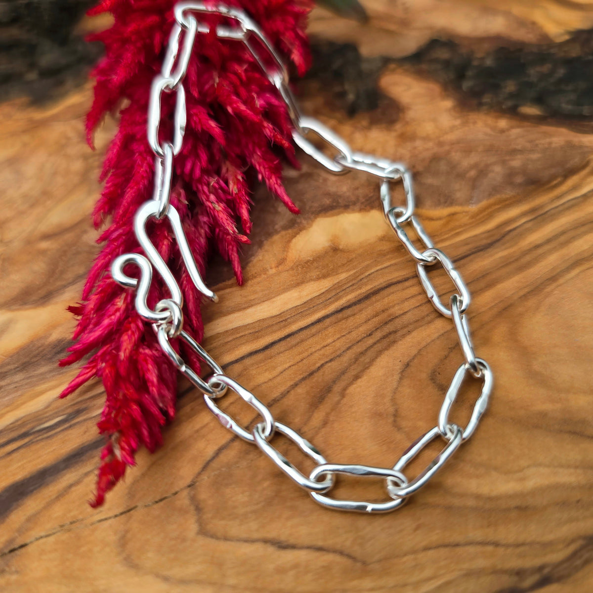 Textured Paperclip Hand-Forged Sterling Silver Bracelet