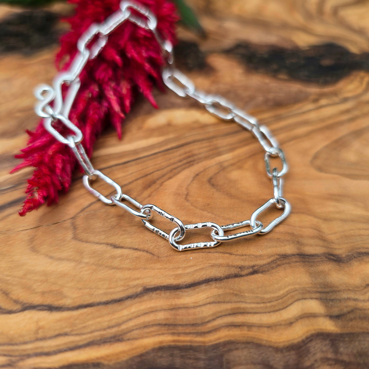 Stamped Paperclip Hand-Forged Sterling Silver Bracelet