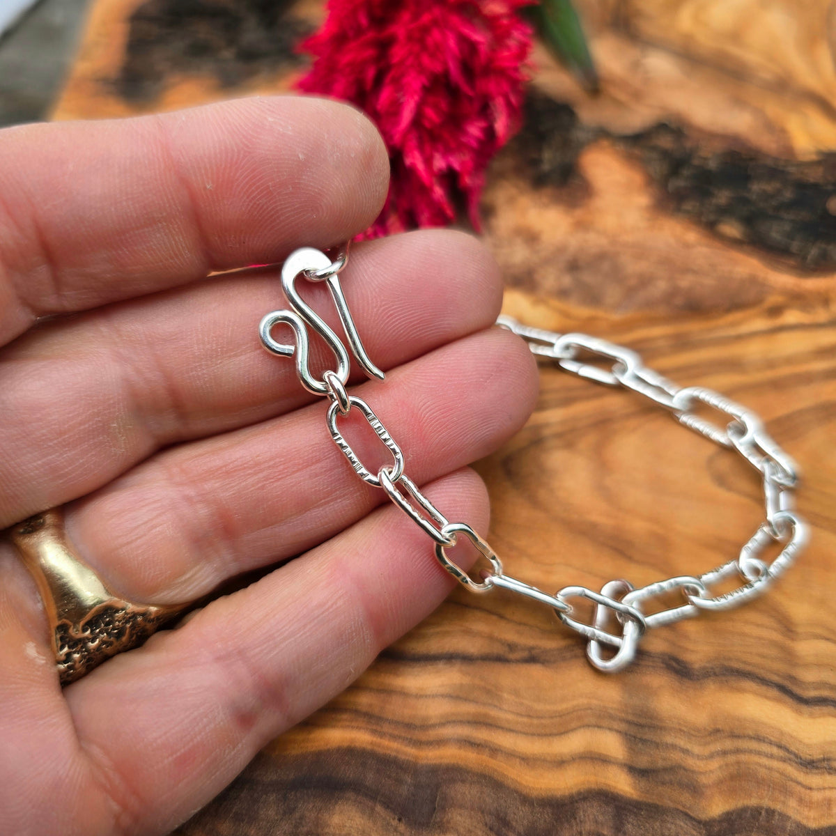 Stamped Paperclip Hand-Forged Sterling Silver Bracelet