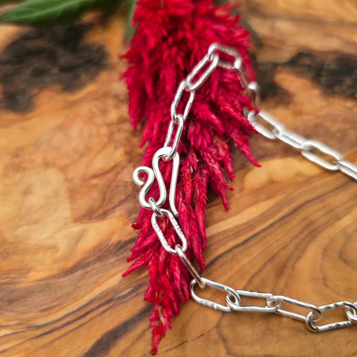 Stamped Paperclip Hand-Forged Sterling Silver Bracelet