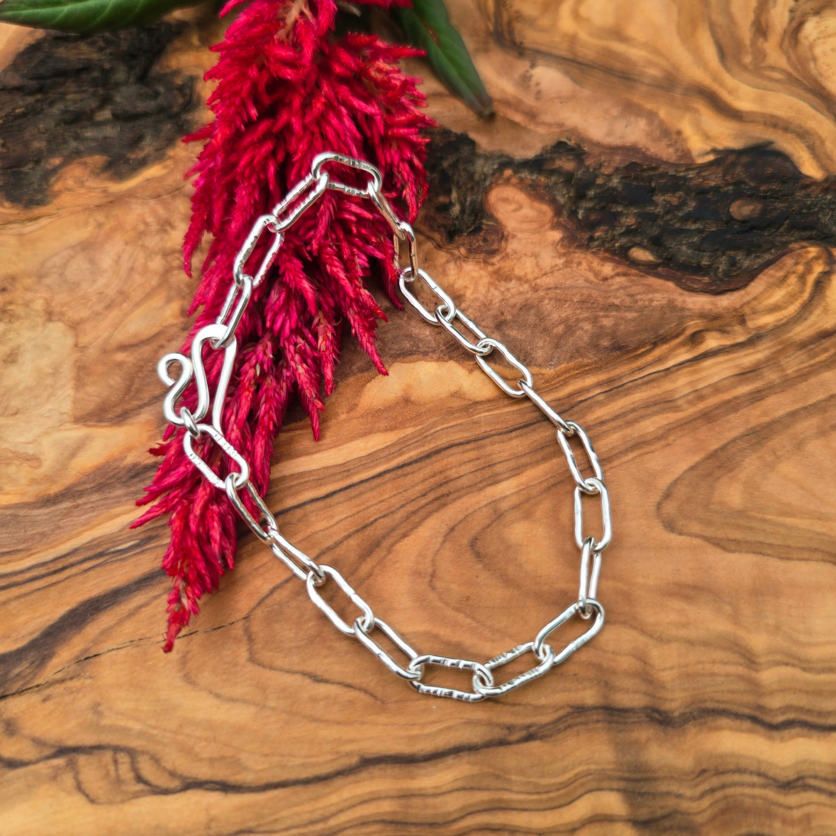 Stamped Paperclip Hand-Forged Sterling Silver Bracelet