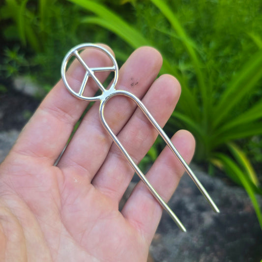 Sterling Silver Peace Sign Hand-Forged Hair Pin