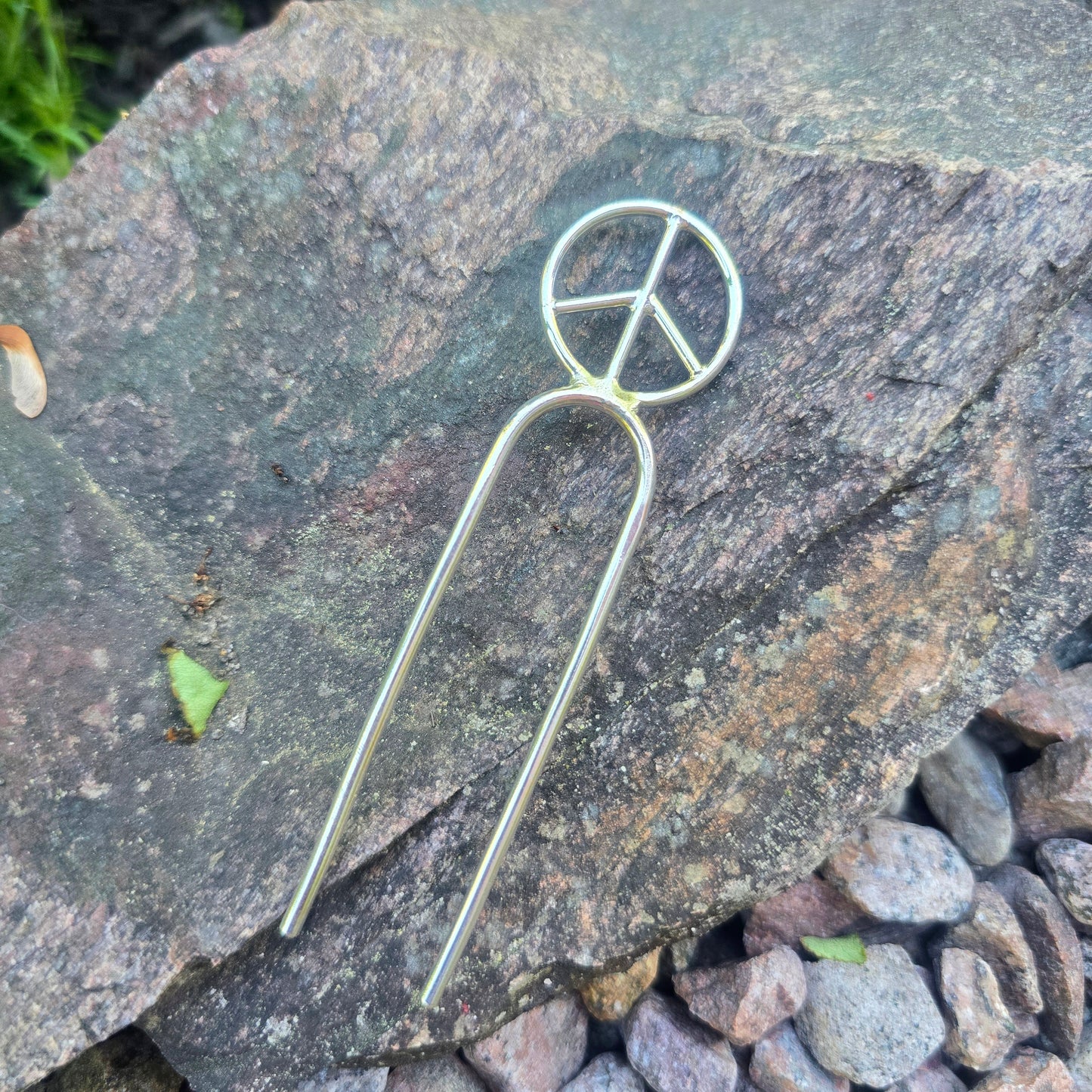 Sterling Silver Peace Sign Hand-Forged Hair Pin