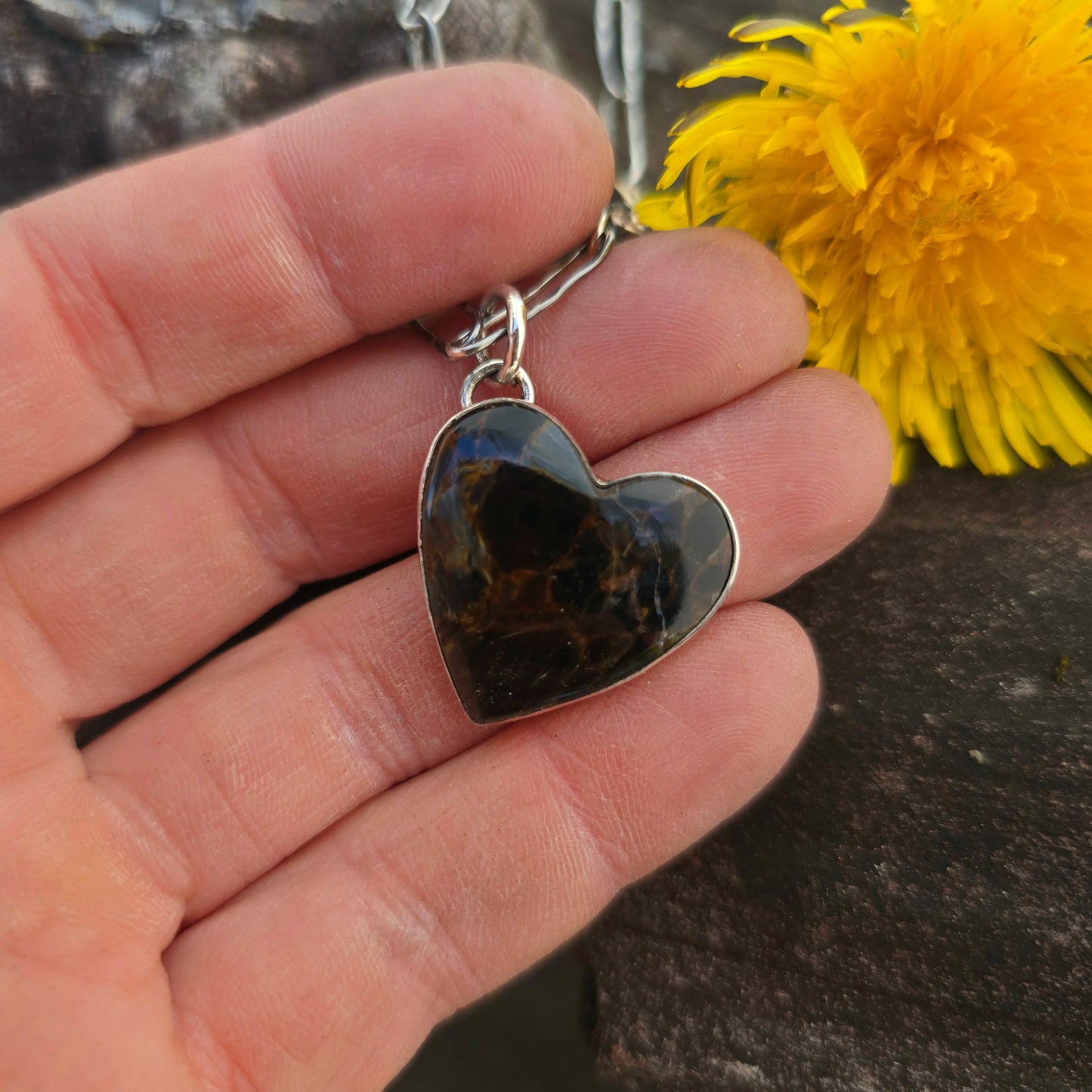 Stormy Pietersite Heart Hand-Forged Sterling Silver Pendant