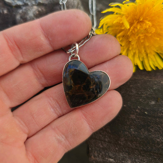 Stormy Pietersite Heart Hand-Forged Sterling Silver Pendant