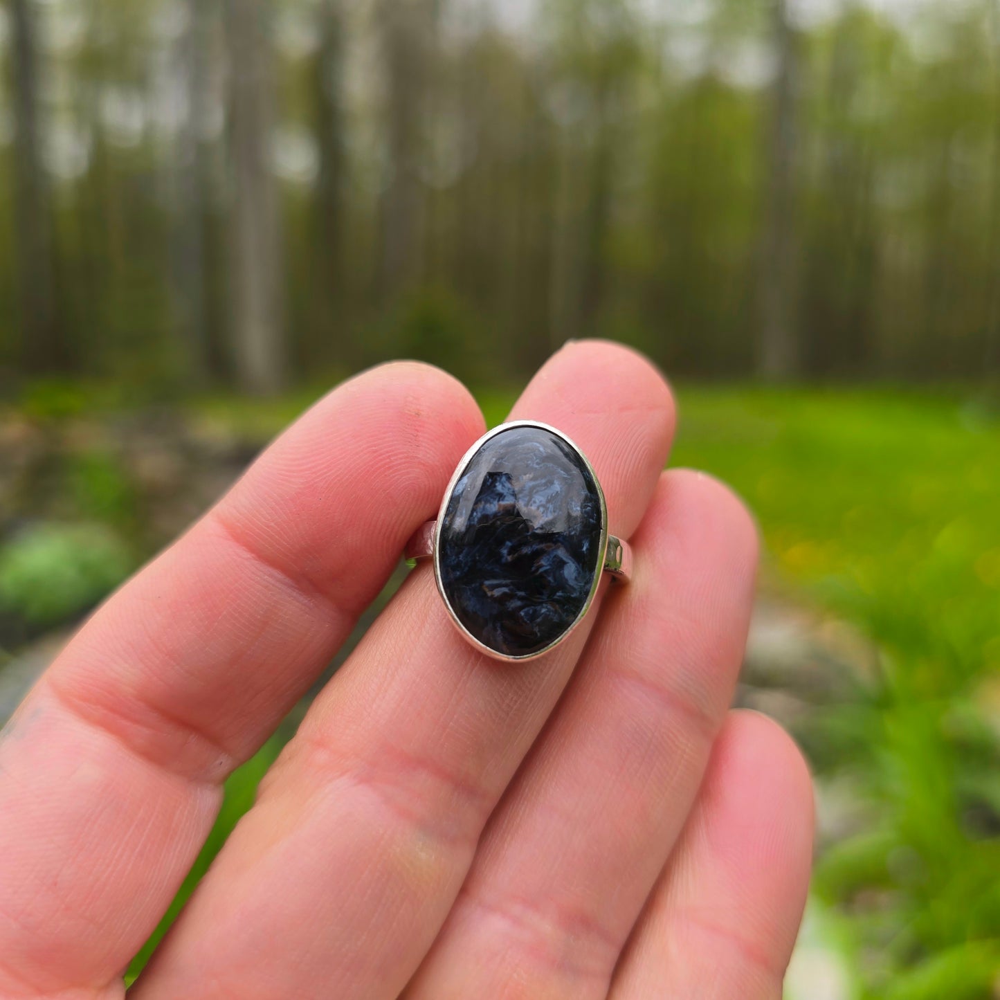 Pietersite Hand-Forged Sterling Silver Oval Ring