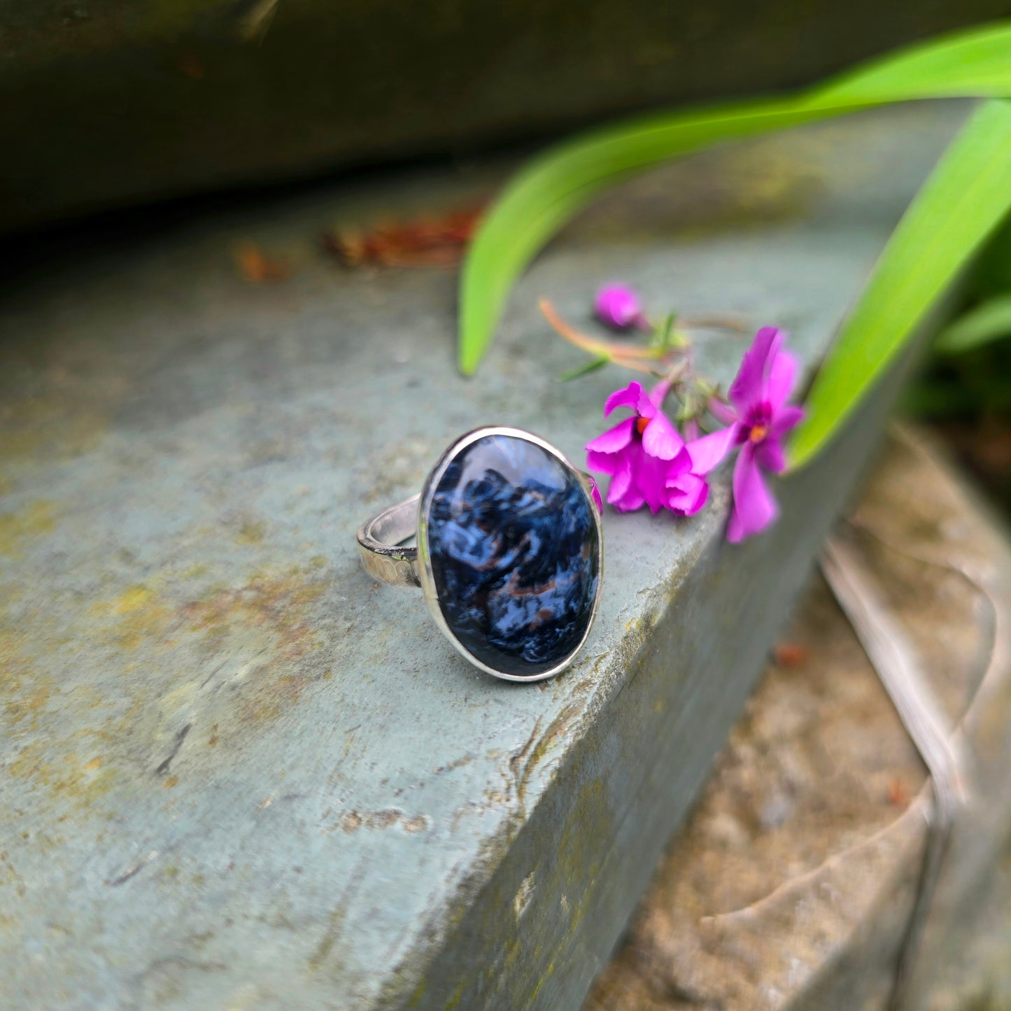 Pietersite Hand-Forged Sterling Silver Oval Ring