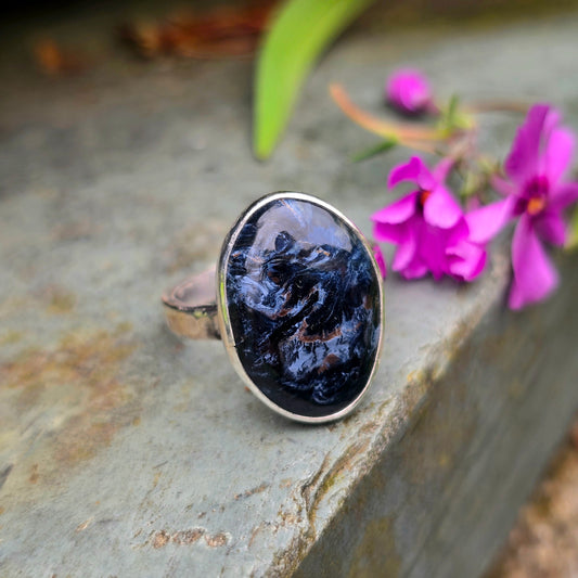 Pietersite Hand-Forged Sterling Silver Oval Ring