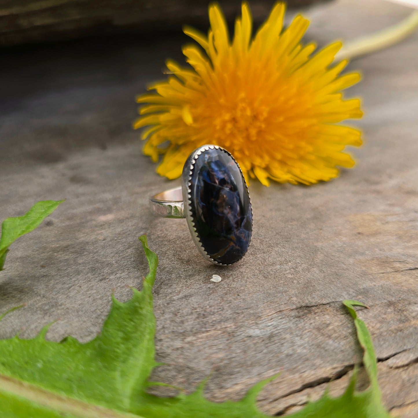 Pietersite Hand-Forged Sterling Silver Oval Ring