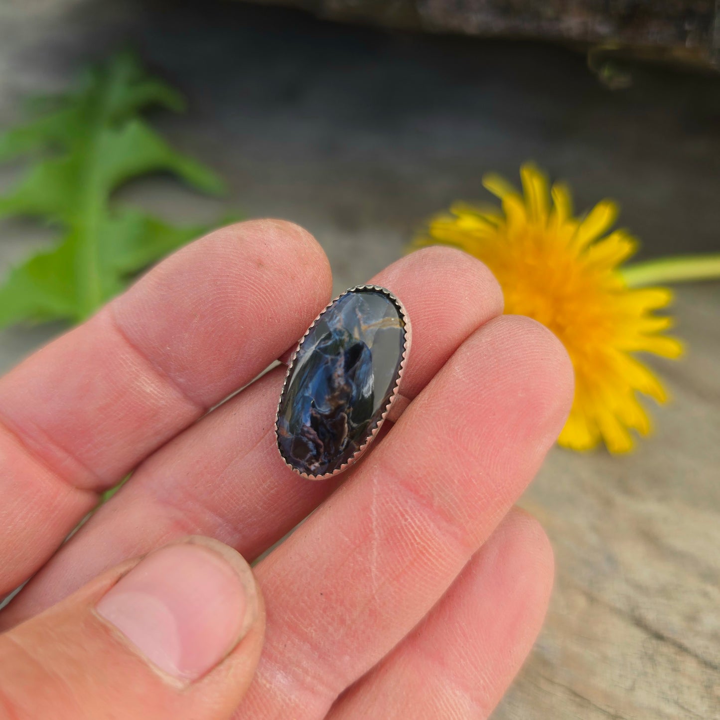 Pietersite Hand-Forged Sterling Silver Oval Ring