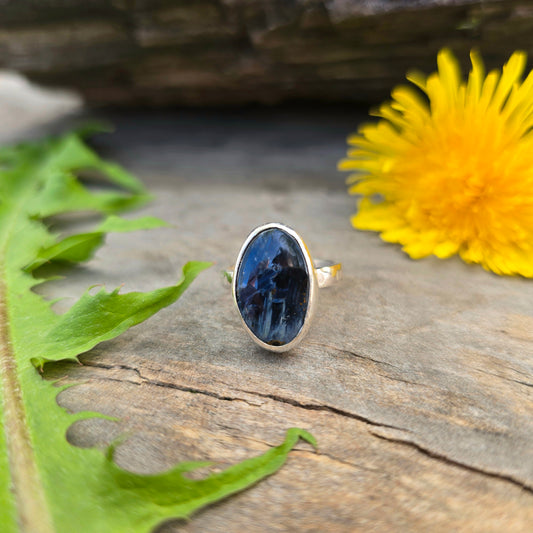 Pietersite Hand-Forged Sterling Silver Asymmetrical Oval Ring