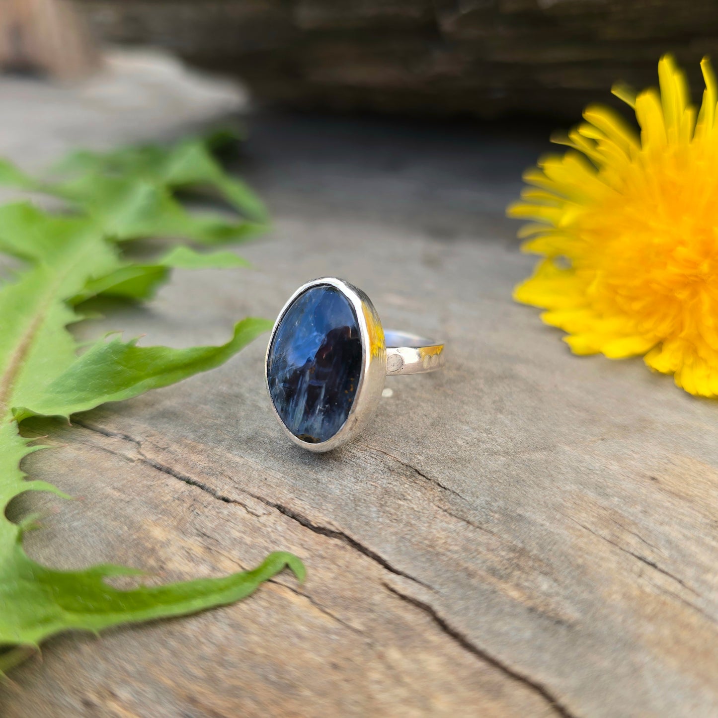 Pietersite Hand-Forged Sterling Silver Asymmetrical Oval Ring