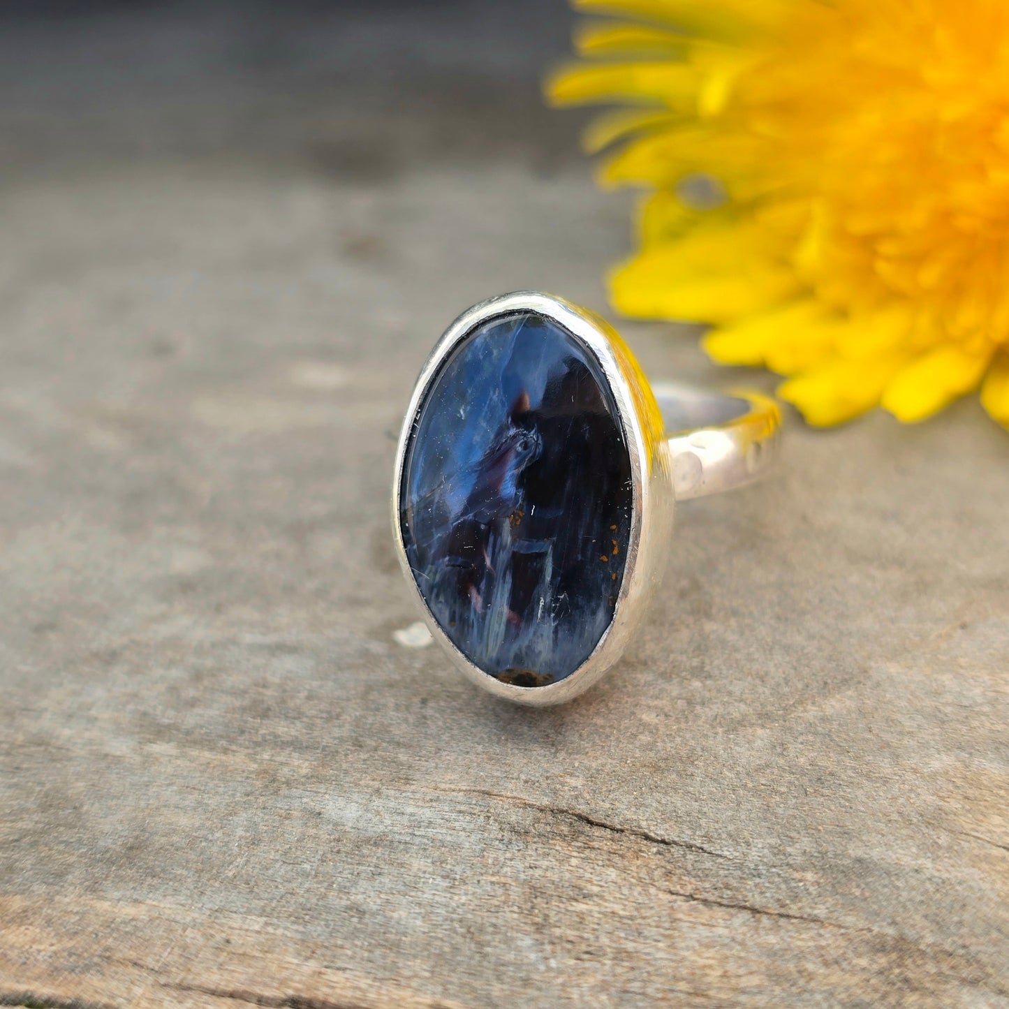 Pietersite Hand-Forged Sterling Silver Asymmetrical Oval Ring