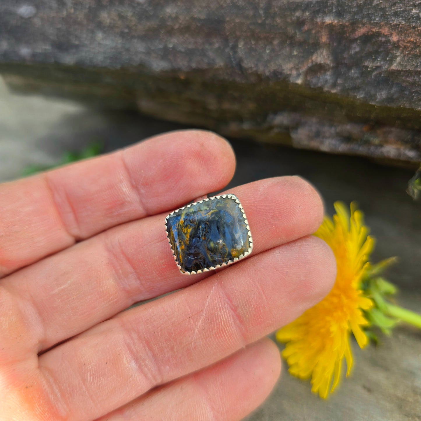 Pietersite Hand-Forged Sterling Silver Rounded Square Ring