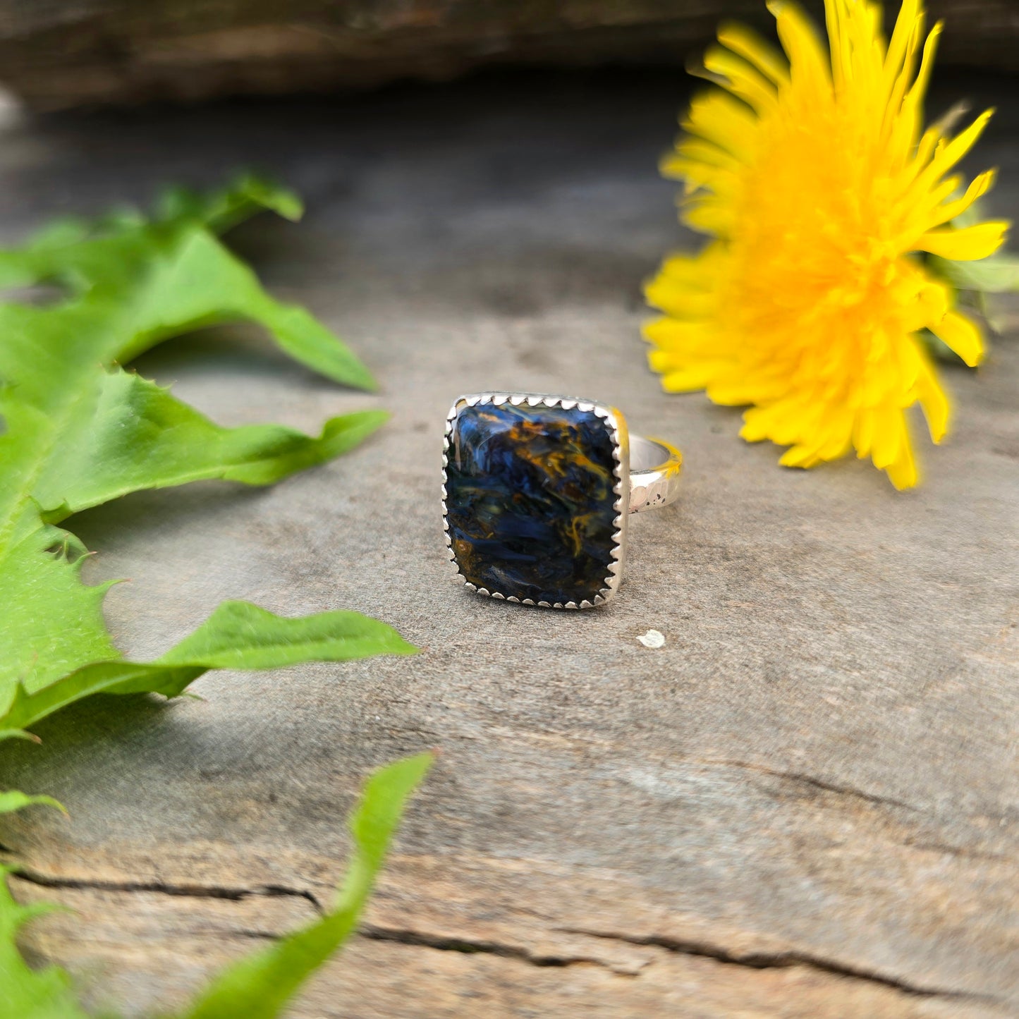 Pietersite Hand-Forged Sterling Silver Rounded Square Ring